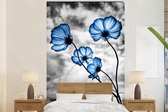 Papier peint - Papiers Papier peint photo Fleurs - Blauw - Zwart - Wit - Largeur 225 cm x hauteur 350 cm