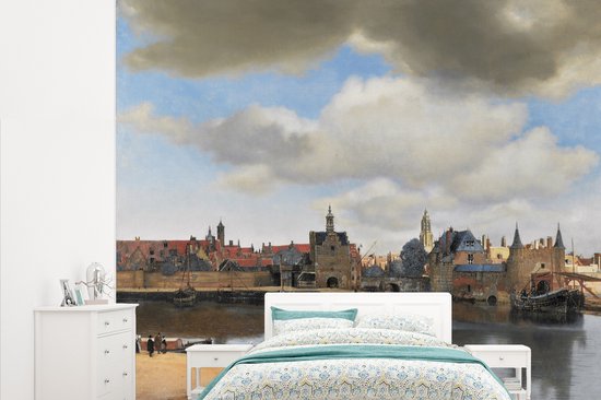 Behang - Fotobehang Gezicht op Delft - Schilderij van Johannes Vermeer