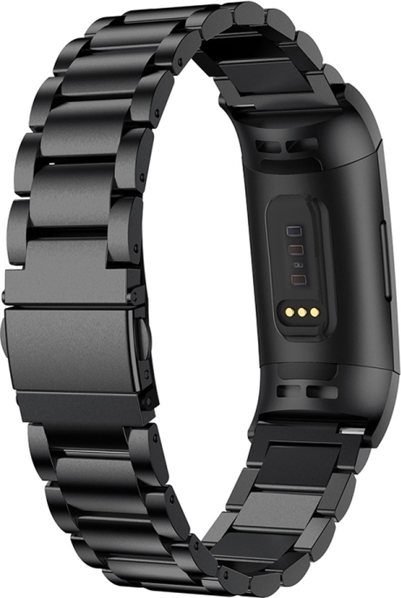 Stalen bandje - RVS - geschikt voor Fitbit Charge 3 / Charge 4 - zwart
