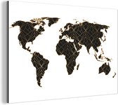 Wereldkaart Zwart Goud Lines Aluminium Peinture 120x80 cm | Carte du monde Décoration murale Aluminium