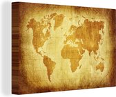 Canvas Wereldkaart - 30x20 - Wanddecoratie Wereldkaart - Papyrus - Bruin - Kinderen - Jongens - Meisjes