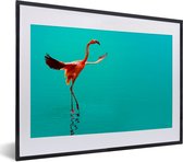 Fotolijst incl. Poster - Flamingo in de blauwe zee - 40x30 cm - Posterlijst