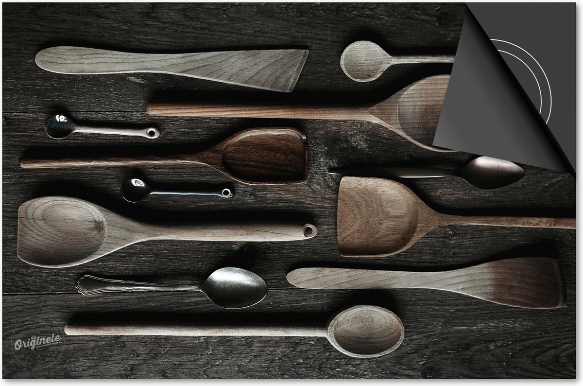 Inductie beschermer 78x52 - afdekplaat inductie mat - Dietrix Kookplaat beschermer - Exclusief - Bestek - Houten Lepels op Donker