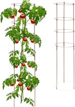 Relaxdays tomatensteun - set van 2 - plantensteun - 120 x 30 - klimhulp - 4 ringen - bruin
