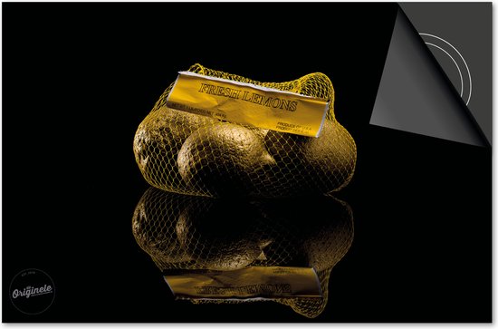 Protecteur d'induction 59x52 - plaque de recouvrement tapis induction - Protecteur de table de cuisson Dietrix - DELUXE - Noir et Or - Citrons verts en filet