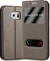 Cadorabo Hoesje geschikt voor Samsung Galaxy S6 EDGE PLUS in STEEN BRUIN - Beschermhoes met magnetische sluiting, standfunctie en 2 kijkvensters Book Case Cover Etui