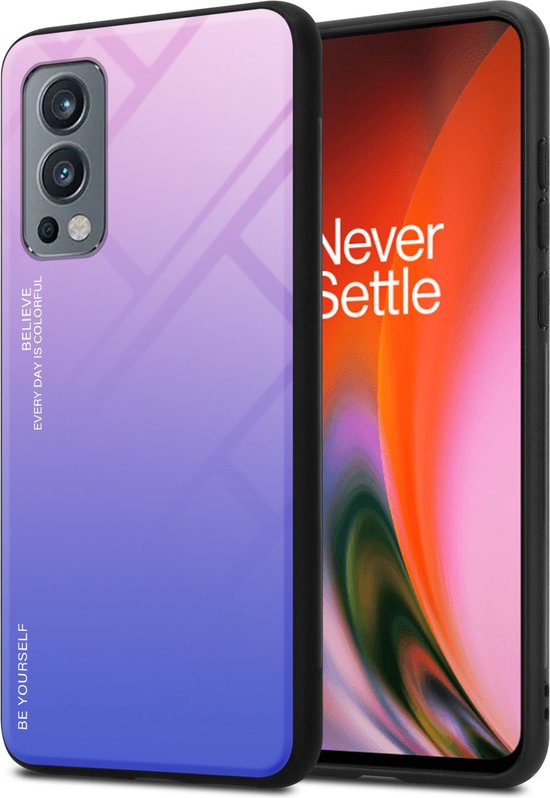 Cadorabo Hoesje geschikt voor OnePlus Nord 2 5G in ROZE - BLAUW - Tweekleurige beschermhoes van TPU-silicone Case Cover en achterzijde van gehard glas