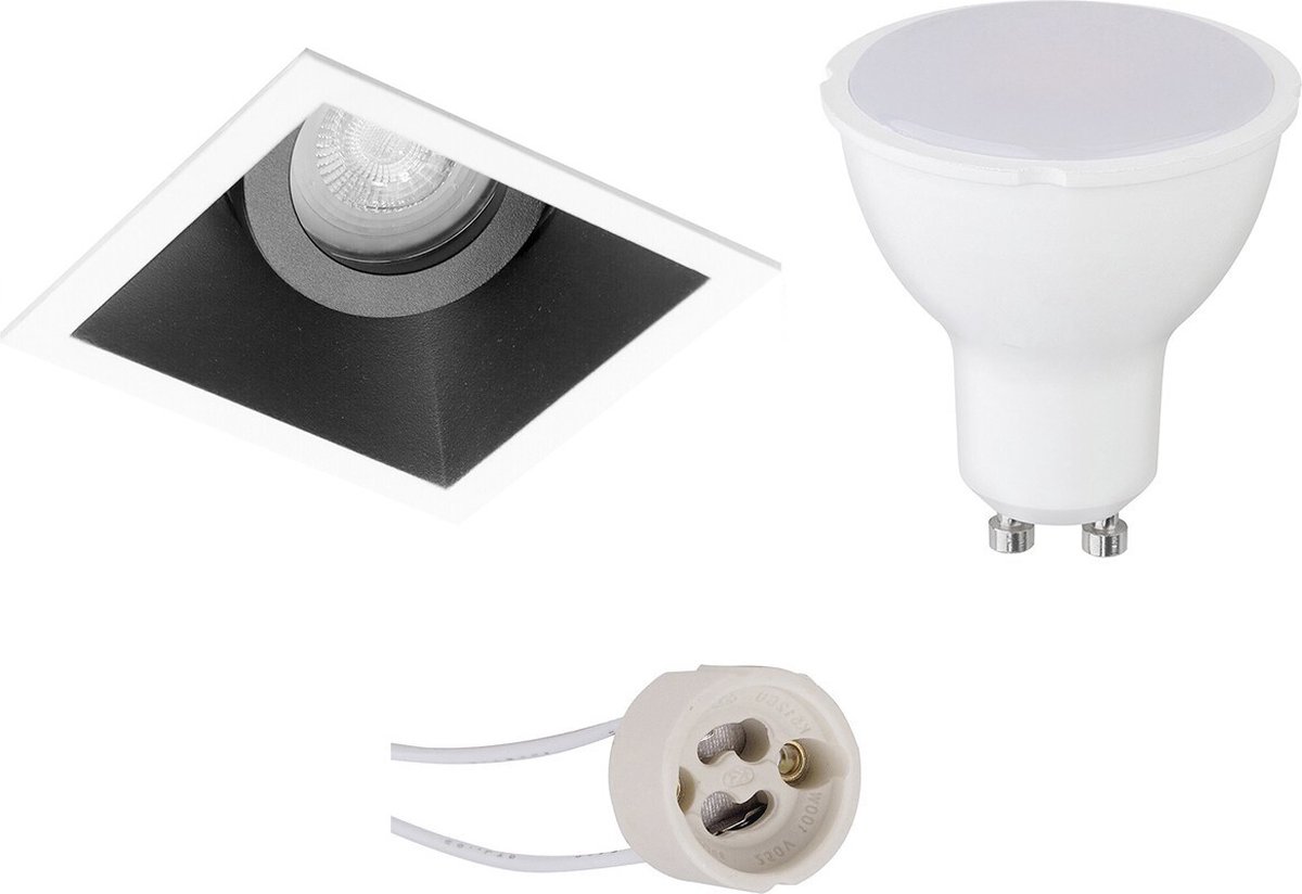 GU10 Inbouwspot Set - Mat Zwart/Wit - Inbouw Vierkant - Kantelbaar - Proma Zano Pro - 4W - Warm Wit 3000K - 93mm