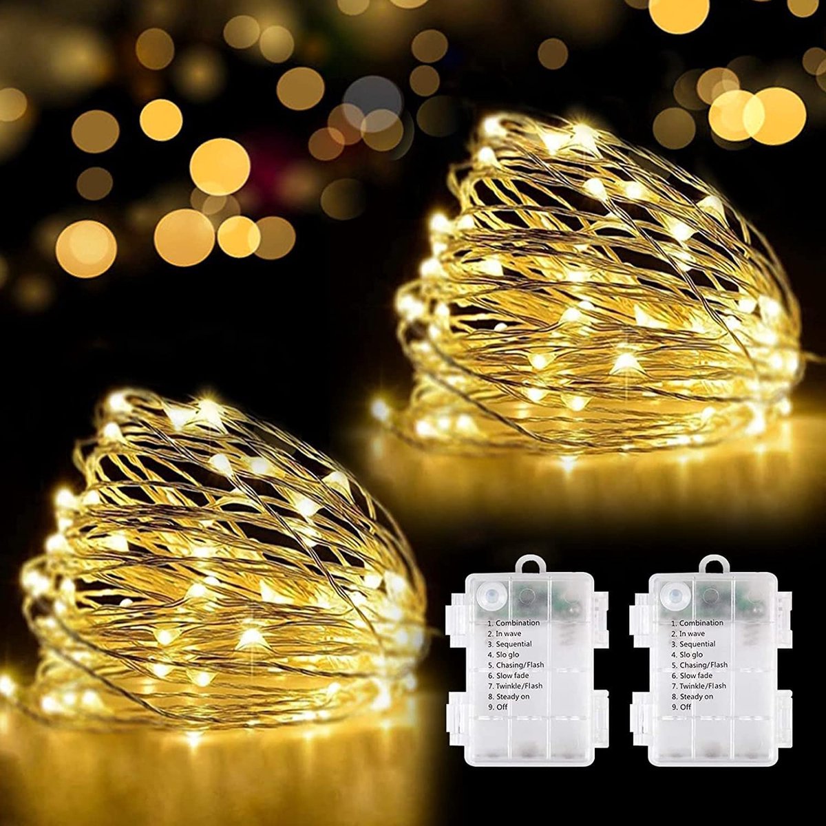 Flightmode Fairy Lights, Oreunik 2 Pack elk 100 LED Batterij Fairy Lights voor...