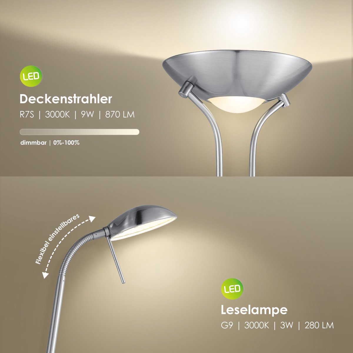 Home Sweet Home - Dimbare LED Vloerlamp 180cm - Incl. R7s & G9 - Modern Mat Zilver - Flexibele Leeslamp Woonkamer - Warm Wit thumbnail 3