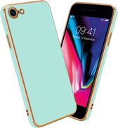 Cadorabo Hoesje geschikt voor Apple iPhone 7 / 7S / 8 / SE 2020 in Glossy Mintgroen - Goud - Beschermhoes Case Cover van flexibel TPU-silicone en met camerabescherming