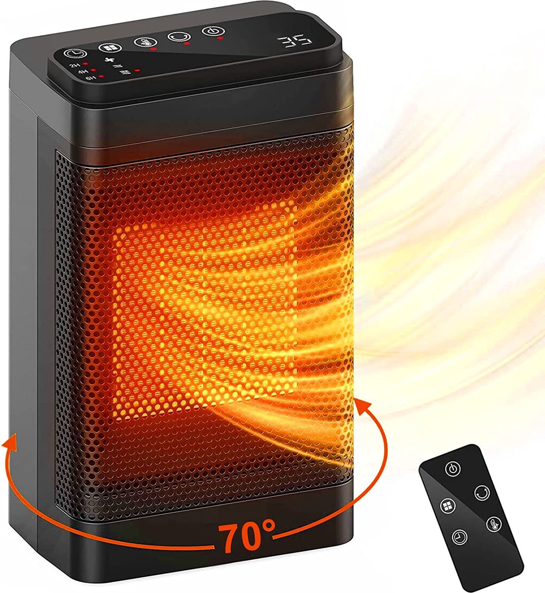 SensaHome 1200D - Elektrische Kachel - Keramische Verwarming - Energiezuinige Heater - Ventilatorkachel met Thermostaat - Terrasverwarmer - Met Afstandsbediening - 1400/1500W - Zwart