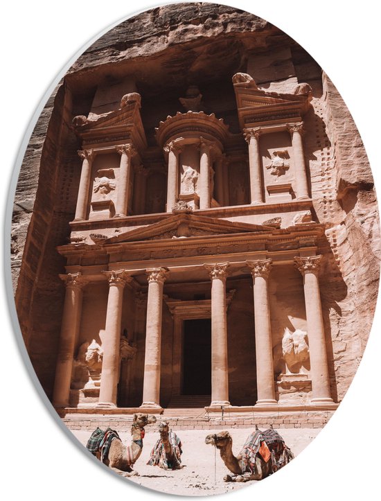 WallClassics - PVC Schuimplaat Ovaal - Monument Al Khazneh - Jordanië - 21x28 cm Foto op Ovaal (Met Ophangsysteem)