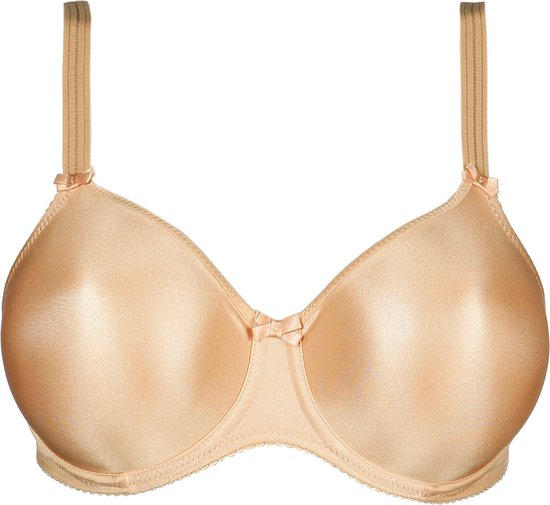 Nude beugelbeha met gladde cups, strikje middenvoor en strikjes op de bandjes.