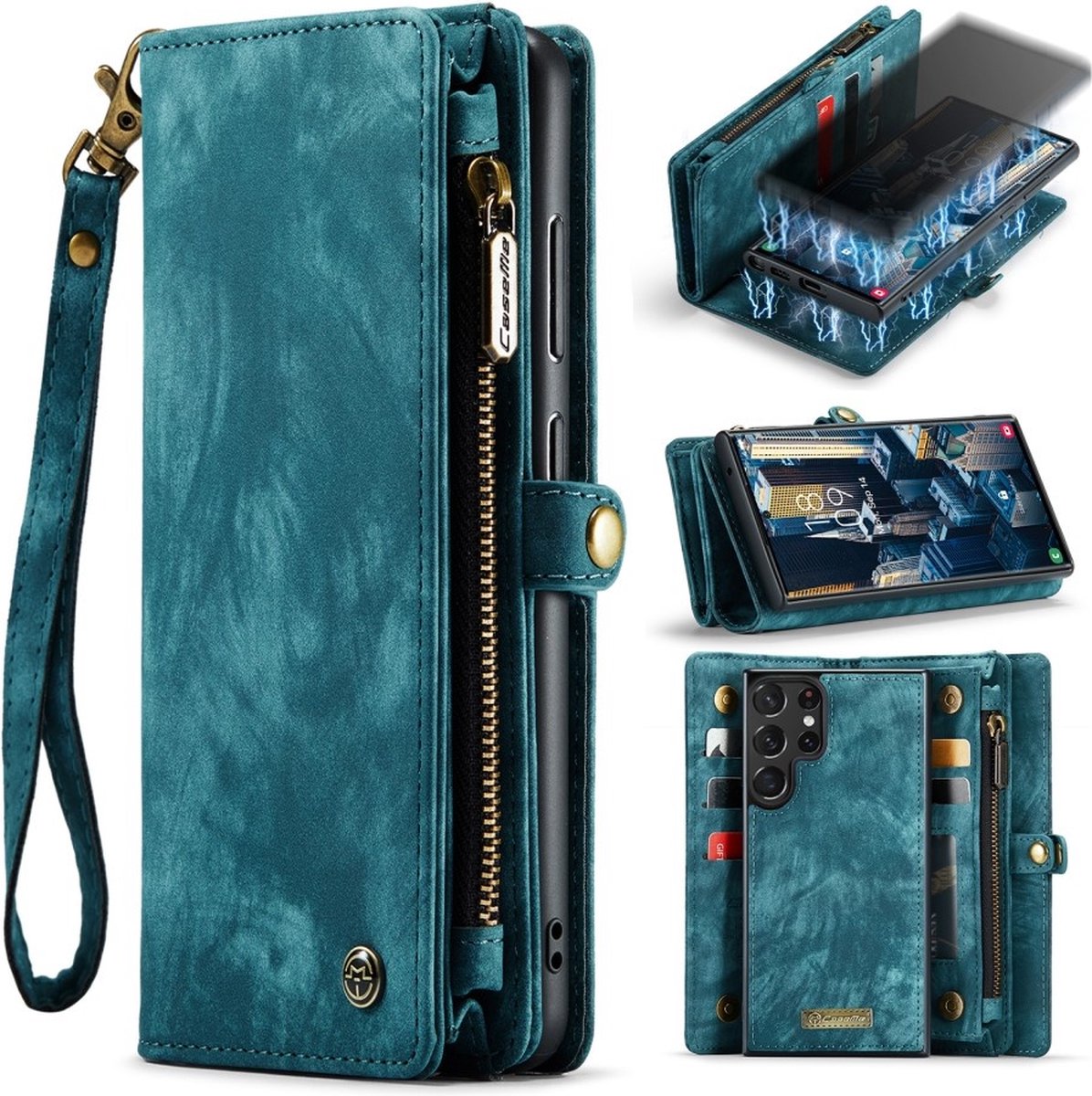 Caseme - Geschikt voor Samsung Galaxy S23 Ultra - Vintage 2 in 1 portemonnee hoes - Blauw