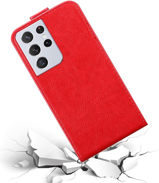 Coque Cadorabo pour Samsung Galaxy S21 ULTRA en ROUGE POMME - Coque de protection au design rabattable avec fermeture magnétique