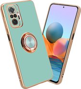 Cadorabo Hoesje geschikt voor Xiaomi RedMi NOTE 10 PRO in Glossy Turquoise - Goud met ring - Beschermhoes van flexibel TPU-silicone Case Cover met camerabescherming en magnetische autohouder