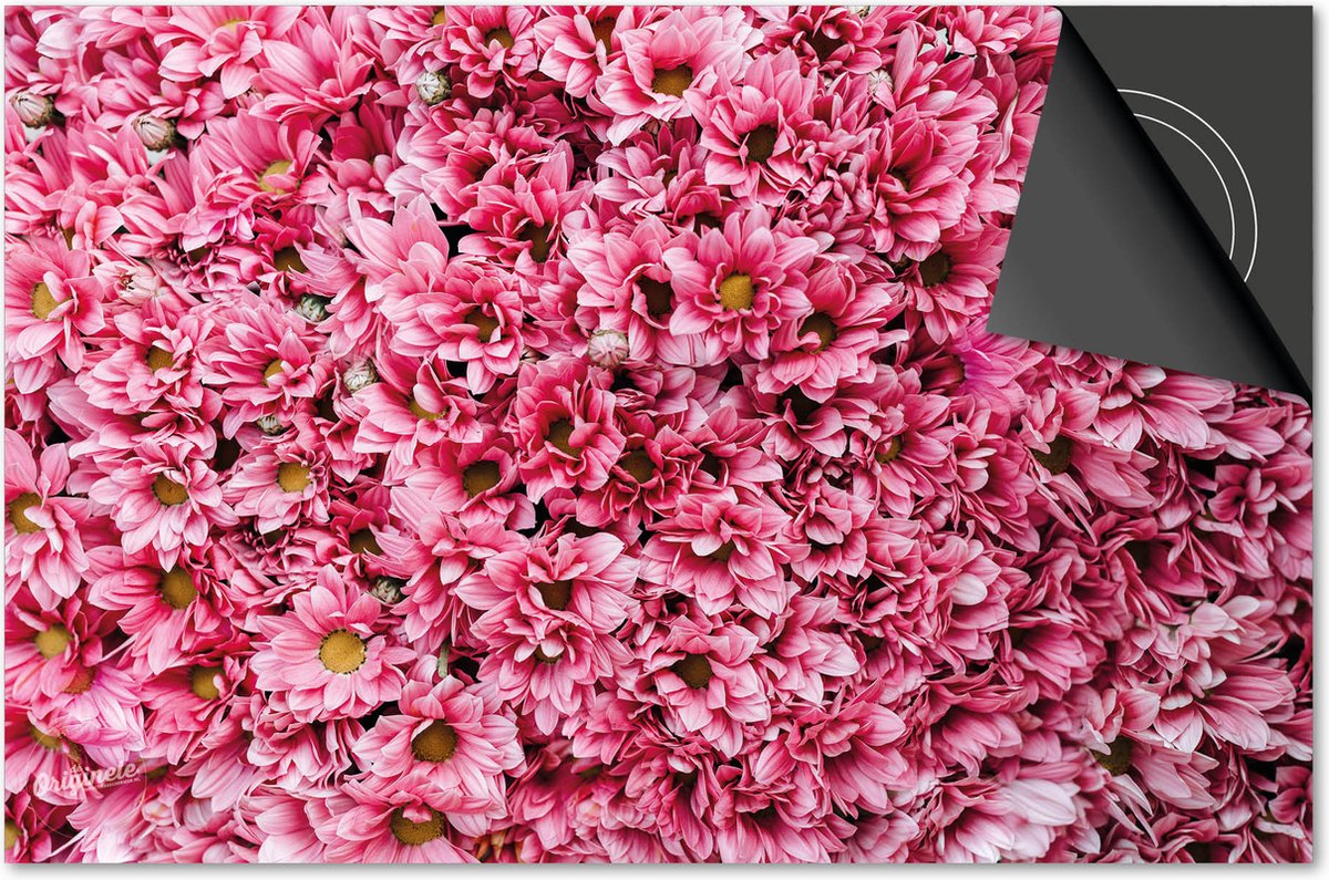 Inductie beschermer 77x51 - afdekplaat inductie mat - Dietrix Kookplaat beschermer - Exclusief - Flowers 3 - Margrietjes roze