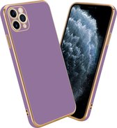 Cadorabo Hoesje geschikt voor Apple iPhone 12 PRO MAX in Glossy Paars - Goud - Beschermhoes Case Cover van flexibel TPU-silicone en met camerabescherming