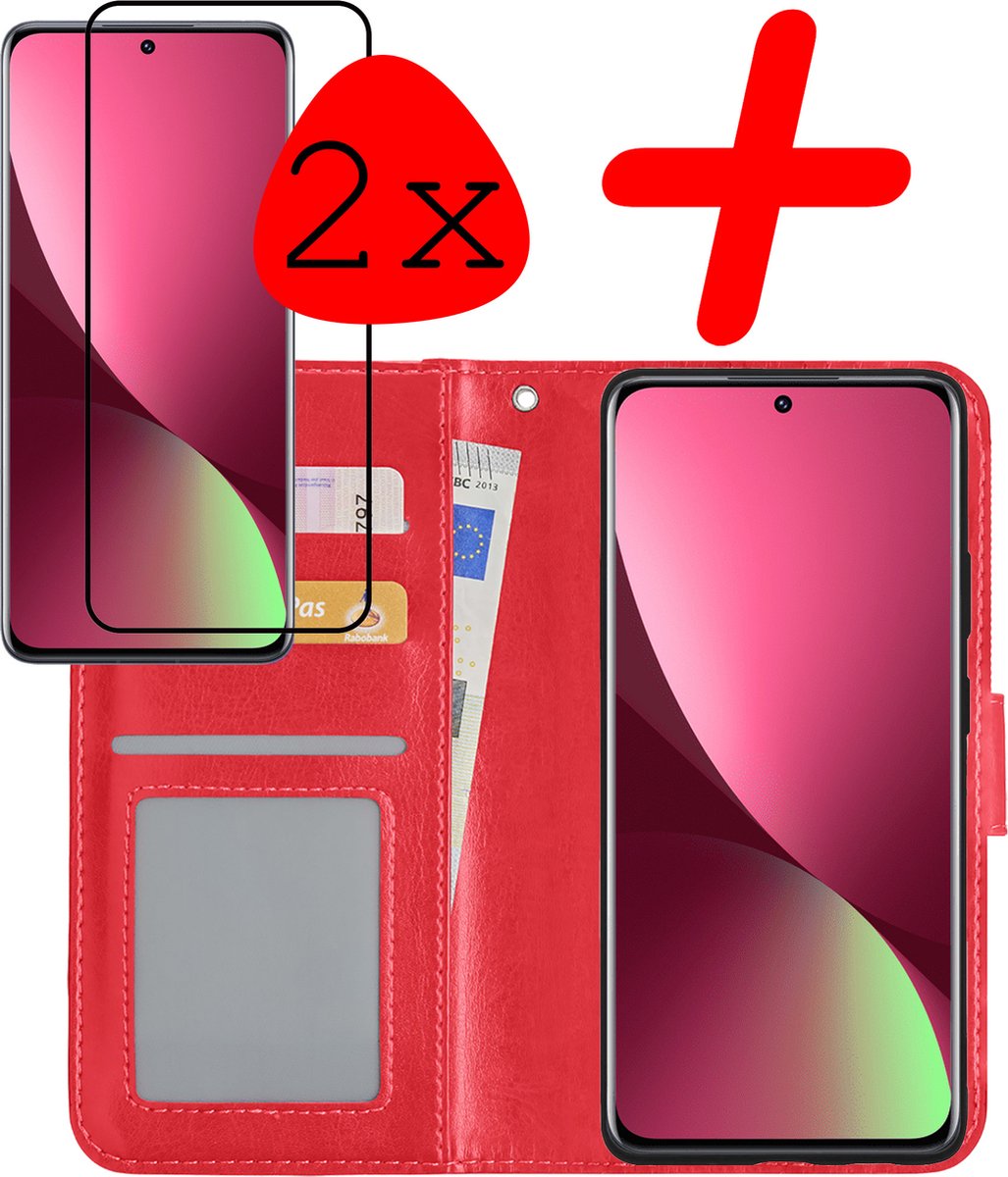 Hoesje Met 2x Screenprotector - Geschikt voor Xiaomi 12 - Luxe Pasjeshouder - Bookcase Portemonee - Flip Case - Kunstleer Book Case - Flipcase Hoes - Book Cover - Walletcase - Portemonneehoes - Rood