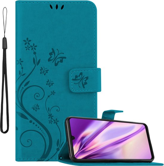 Cadorabo Hoesje geschikt voor Samsung Galaxy A33 5G in BLOEMEN BLAUW - Beschermhoes in bloemmotief met magnetische sluiting, standfunctie en kaartsleuven Book Case Cover Etui