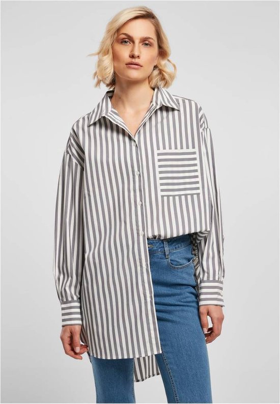 Urban Classics - Oversized Stripe Blouse - 5XL - Wit/Grijs