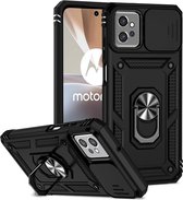 Motorola Moto G32 Hoesje - MobyDefend Pantsercase Met Draaibare Ring - Zwart - GSM Hoesje - Telefoonhoesje Geschikt Voor Motorola Moto G32