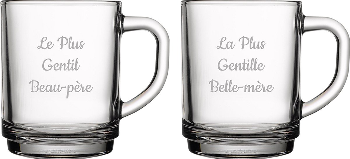 Theeglas gegraveerd - 25,5cl - Le Plus Gentil Beau-père & La Plus Gentille Belle-mère