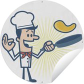 Tuincirkel Illustratie van een chef kok met een braadpan - 90x90 cm - Ronde Tuinposter - Buiten