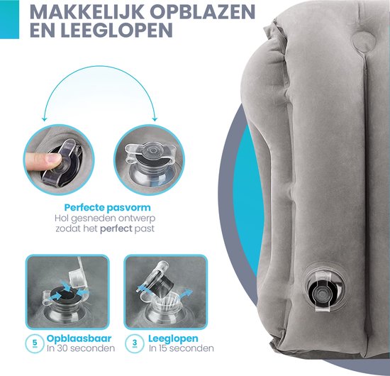 Dayshake Opblaasbaar Reiskussen – Multifunctioneel Nekkussen – Met Handpomp En Opbergzak – Voor Vliegtuig, Trein En Auto
