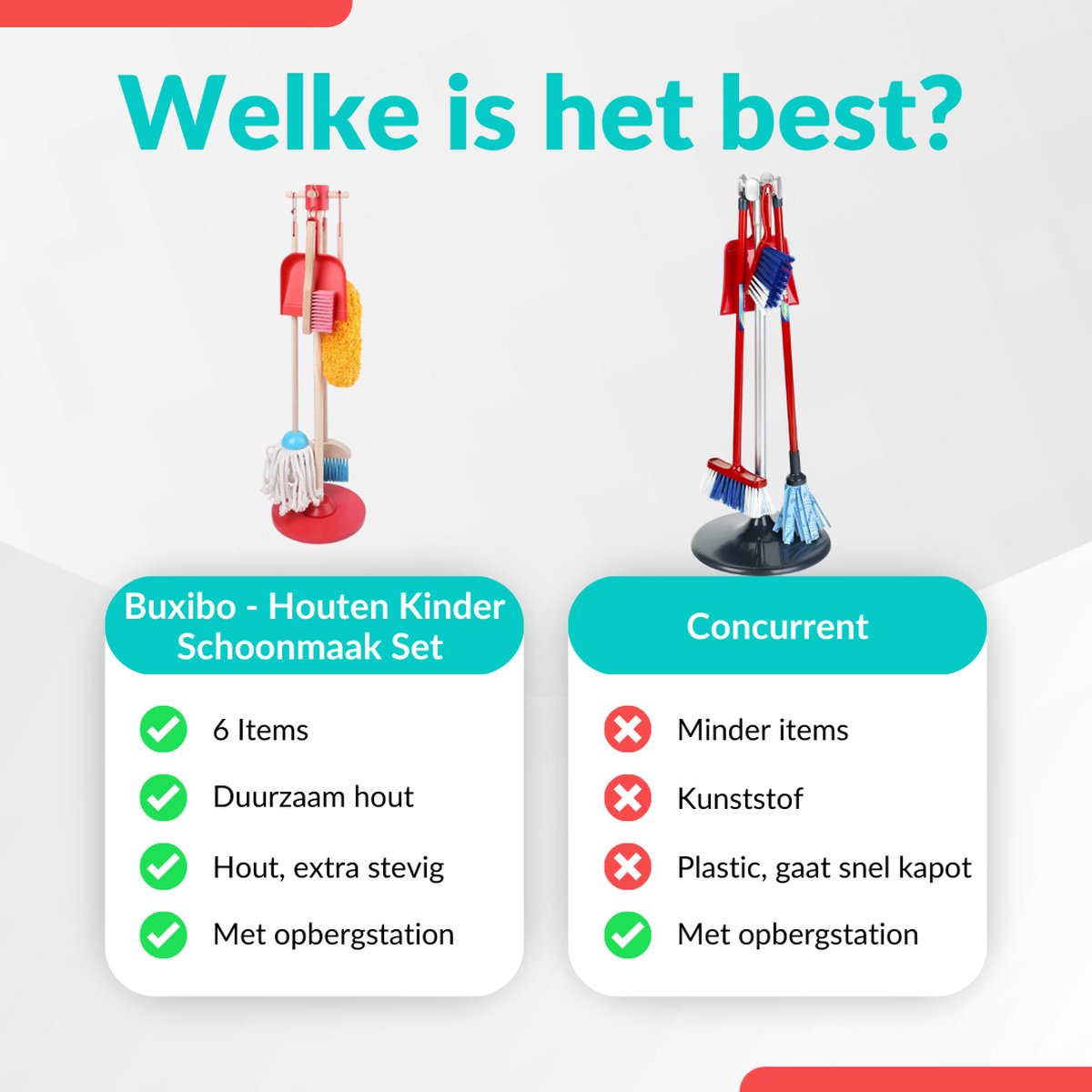 Buxibo Kinder Schoonmaak Set - Houten Huishoudelijke Gereedschap - Mini Bezem, Stoffer, Mop - Montessori Speelgoed - Multicolor — afbeelding 4