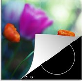 KitchenYeah® Inductie beschermer 78x78 cm - Een veld met paarse en oranje tulpen - Kookplaataccessoires - Afdekplaat voor kookplaat - Inductiebeschermer - Inductiemat - Inductieplaat mat