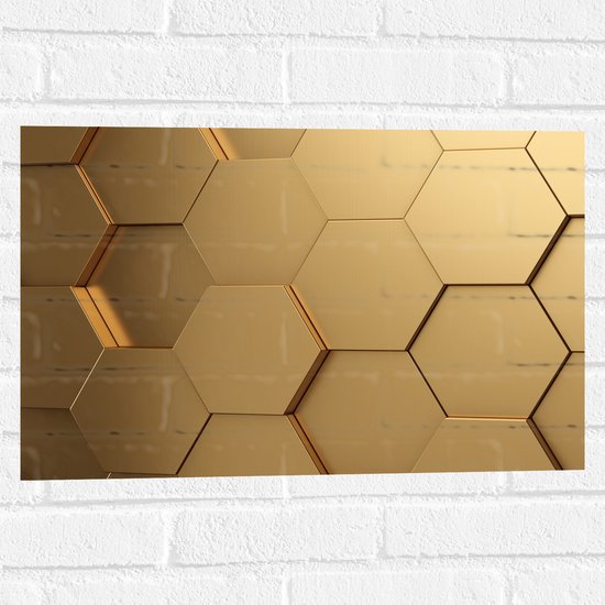 Muursticker - Hexagon Wand in het Goud - 60x40 cm Foto op Muursticker