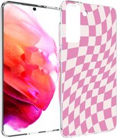 iMoshion Hoesje Geschikt voor Samsung Galaxy S21 FE Hoesje Siliconen - iMoshion Design hoesje - Roze / Retro Pink Check