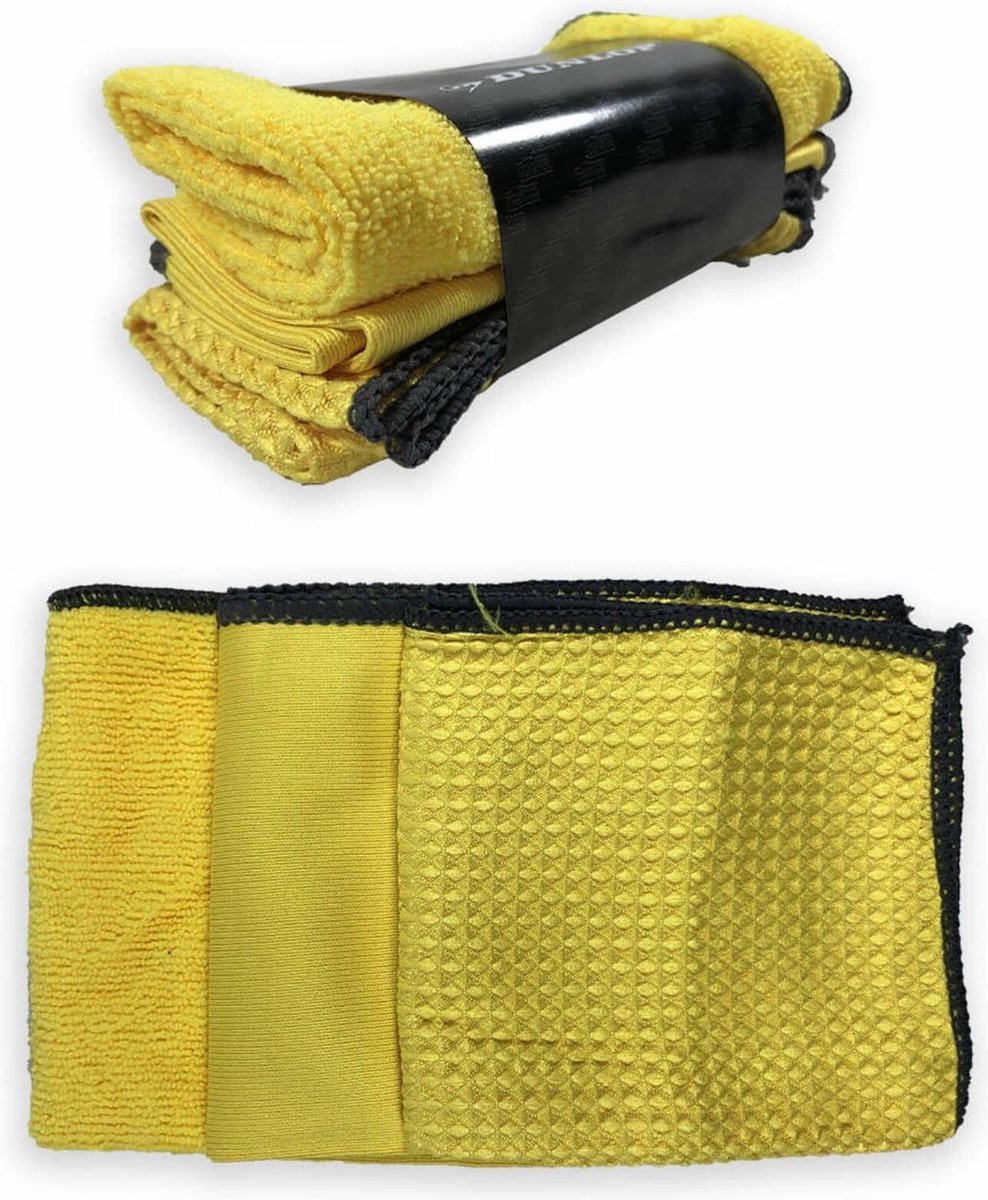 Dunlop Auto Was Set 9 stuks - Auto Schoonmaak Set - Microvezel en Kunststof - Geel/Grijs