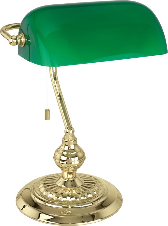 EGLO Banker - Bureaulamp - Tafellamp - E27 - 39 cm - Goud/Groen