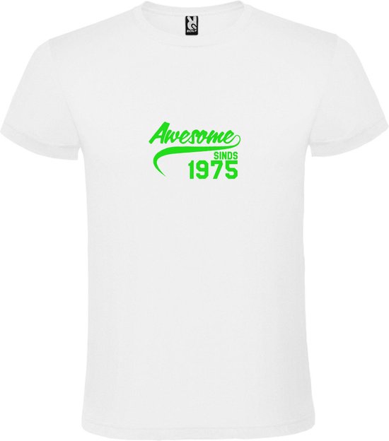 Wit T-Shirt met “Awesome sinds 1975 “ Afbeelding Neon Groen Size XXXXL