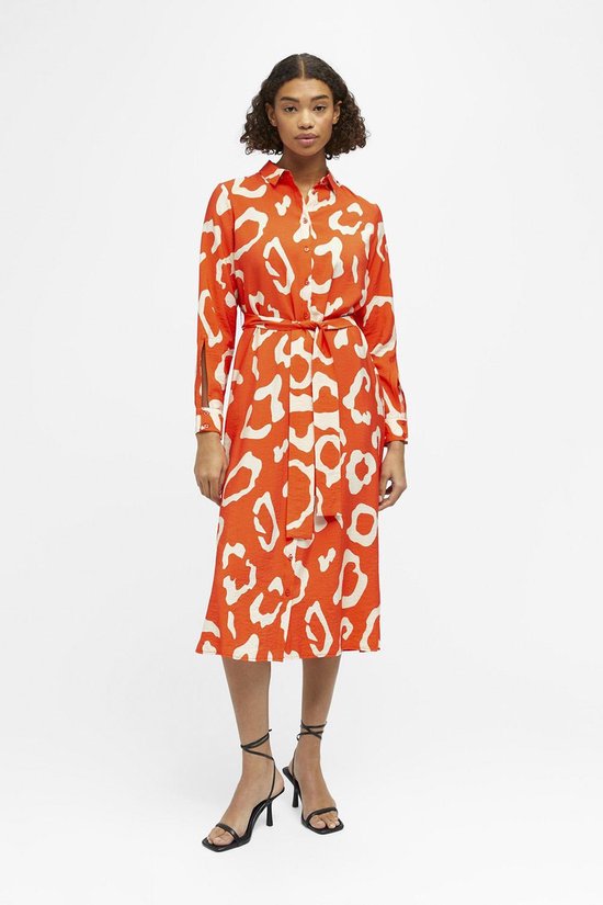 Object Jacira Tilda L/s Shirt Dress Jurken Dames - Rok - Jurk - Koraal - Maat 34
