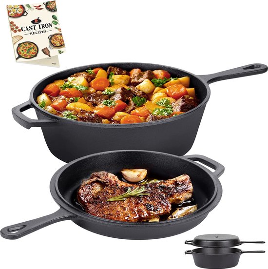 YSR 2in1 gietijzeren pan Dutch Oven met pannendeksel 3I gietijzeren