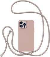 Hoesje Geschikt voor iPhone 14 Pro Max Hoesje met Koord Licht Roze - soft Siliconen Back Cover