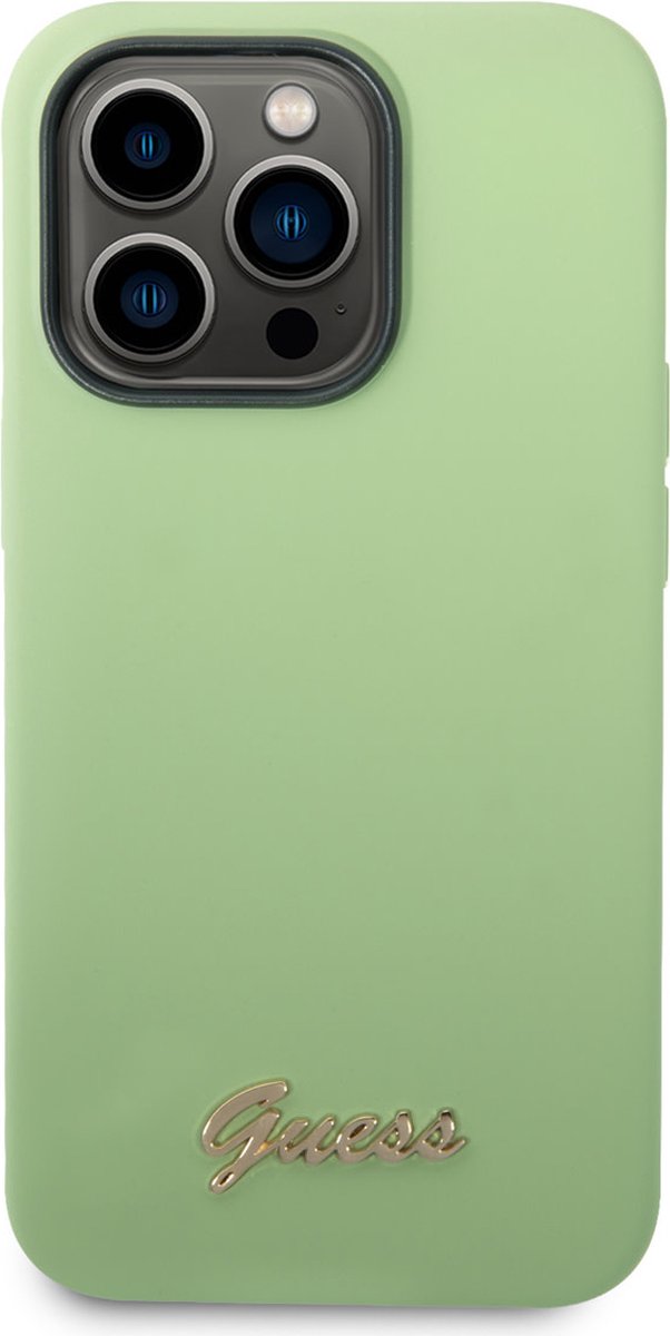 Guess iPhone 14 Pro Max Silicone Backcover - Metal logo - Groen