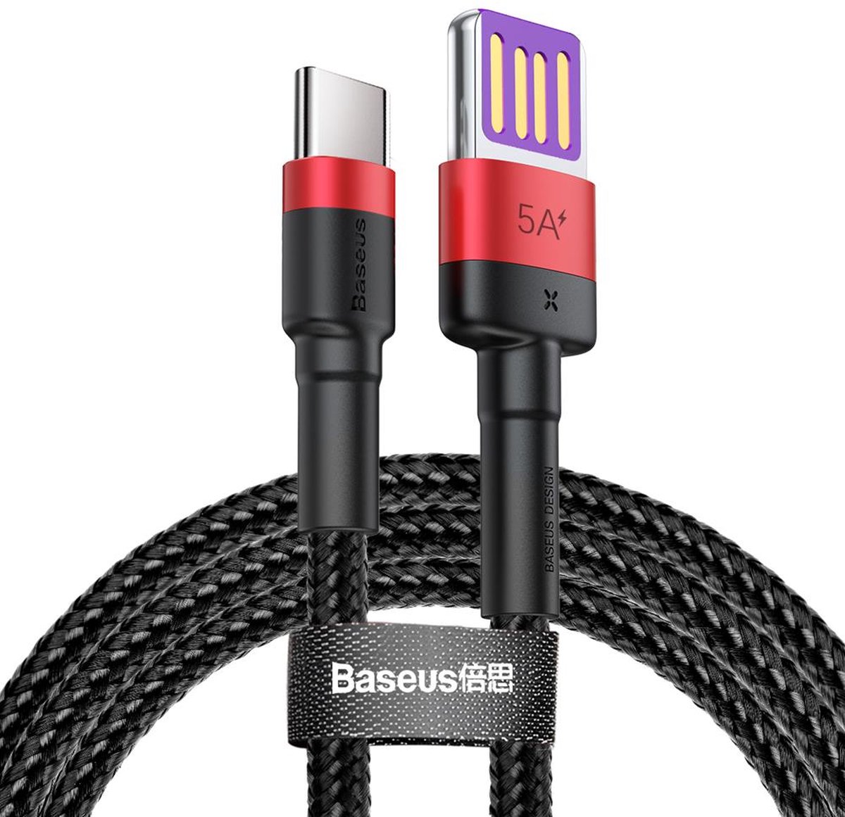 USB kabel - USB-C 40W - 5A - Super charge 1 meter Rood/Zwart