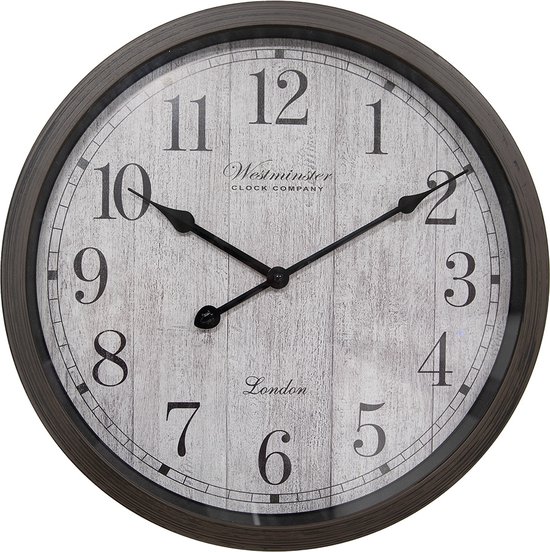 HAES DECO - Wandklok Ø 40x4 cm Bruin Grijs Kunststof Glas Westminster Clock Company London Muurklok