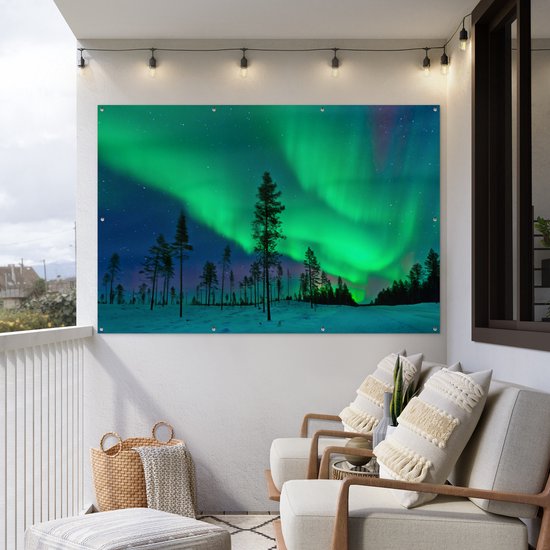 Northern lights above Sweden Garden poster 200x100 cm - Toile de jardin / Toile d'extérieur / Peintures d'extérieur (décoration de jardin) XXL / Groot format!