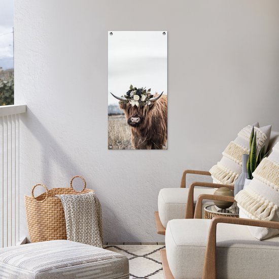 Affiche de jardin Highlander écossais - Fleurs - Animaux - 40x80 cm