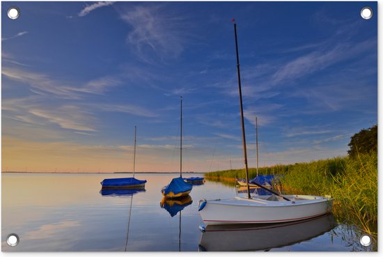 Bateaux au coucher du soleil aux Nederland affiche de jardin toile en vrac 60x40 cm - petit - Toile de jardin / Toile d'extérieur / Peintures pour l'extérieur (décoration de jardin)