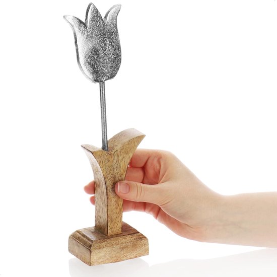 1 x standaard bloem premium metalen bloem op houten sokkel decoratieve