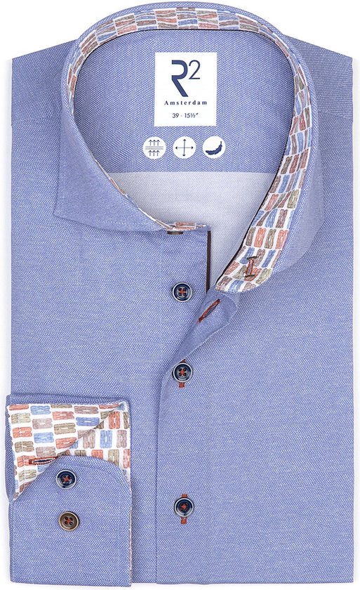 R2 Amsterdam - Chemise Melange Blauw - Homme - Taille 40 - Coupe moderne