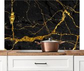 Spatscherm keuken 120x80 cm - Kookplaat achterwand Marmer - Goud - Zwart - Marmerlook - Luxe - Glitter - Muurbeschermer - Spatwand fornuis - Hoogwaardig aluminium