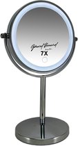 Gerard Brinard Miroir de maquillage LED en métal rechargeable à intensité variable chrome, éclairé double face, grossissement 7x diamètre 18 cm, câble d'alimentation (USB) - miroir de maquillage - beauté - accessoires de salle de bain